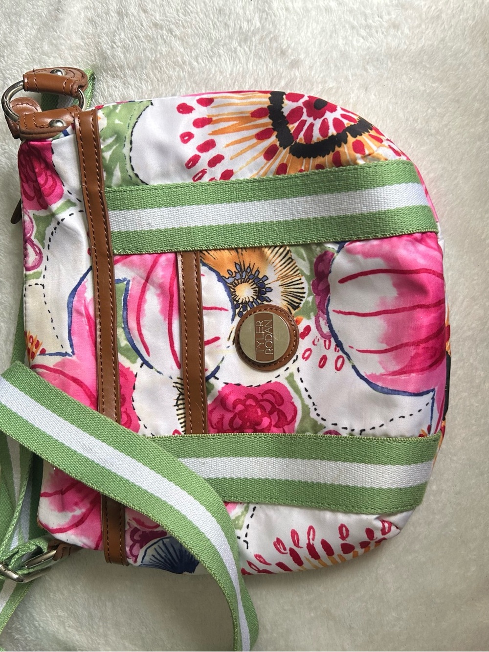 Tyler Rodan Pink, Green & White Floral Stripe Crossbody